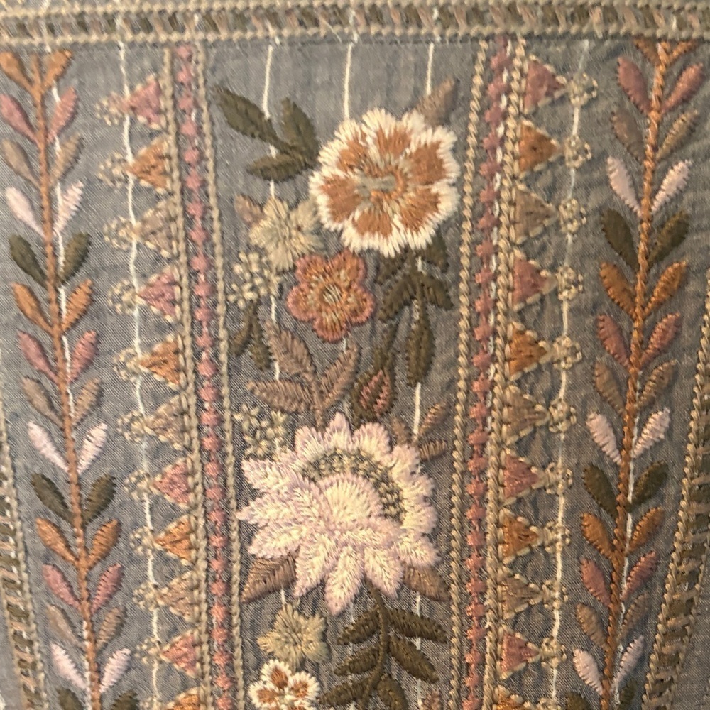 Floral Embroidered Button Down Shirt - Gray w/ tonal Pinks - Picture 4 of 11